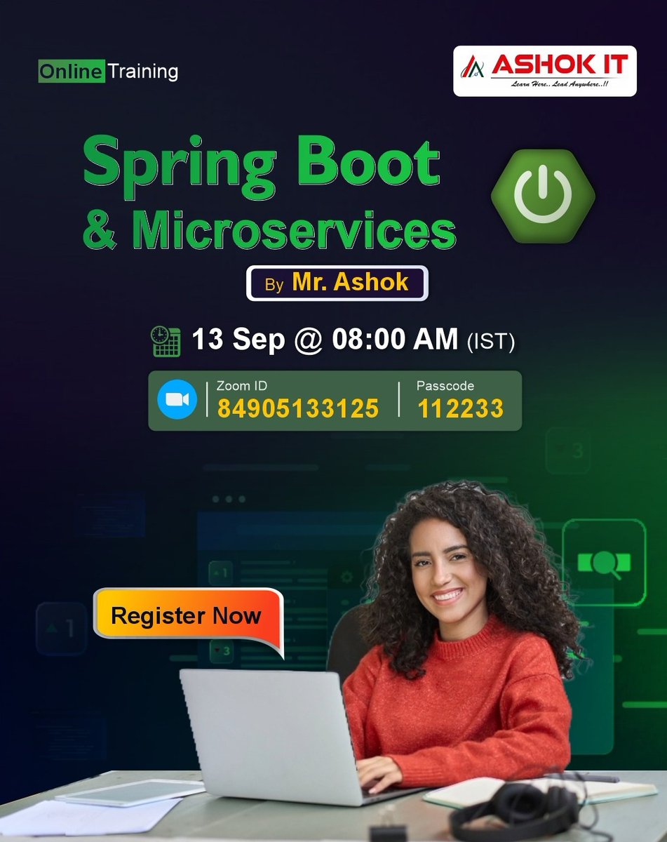 ashokitschool's tweet image. 🚀 Online Training: Spring Boot & Microservices
Register Now: tr.ee/lZ9ftA
📅 13th Sep 2025 | ⏰ 08:00 AM IST
👨🏫 By Mr. Ashok
Build scalable apps with real-time examples!
#SpringBoot #Microservices #JavaTraining #AshokIT
