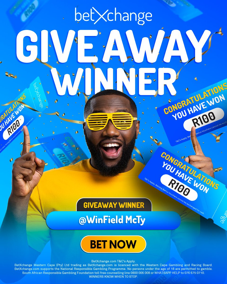 betXchange's tweet photo. 🚨CONGRATULATIONS TO ON WINFIELD!!! 🚨
Another One! R100 Bonus for our lucky winner, JUST FOR COMMENTING.🤑

Could you be next? 👀 We take care of our family. 🏆
#SportsBetting #R100Bonus #BonusWinner #BetXchange #Giveaway #CommentToWin #FreeGiveaway #LuckyWinner #Commenting https://t.co/F5vxg7pM7U