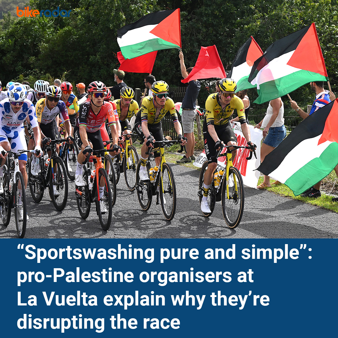 bikeradar's tweet image. We speak to the Palestinian Campaign for the Academic and Cultural Boycott of Israel and BDS Deportivo about why they are protesting against the participation of Israel–Premier Tech at the Vuelta a España.

Read more: bikeradar.com/news/pro-pales…