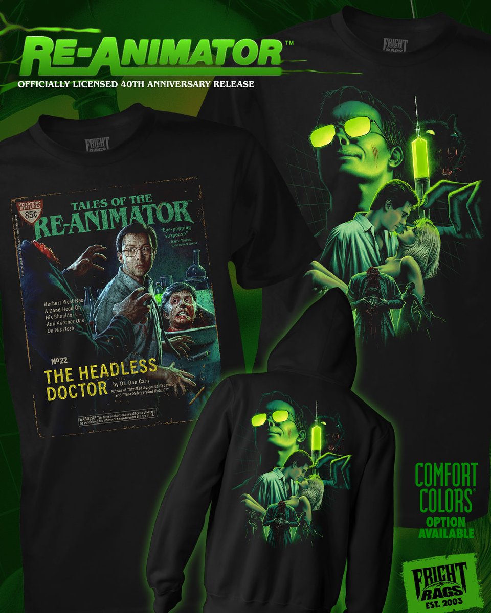 🟢 Officially licensed RE-ANIMATOR 40th Anniversary collection is here! 

Two brand-new designs featuring the brilliant Herbert West who has a good head on its shoulders... and one on his desk. In-stock and ready to go!  

👉 🔗tinyurl.com/ycxazy5k