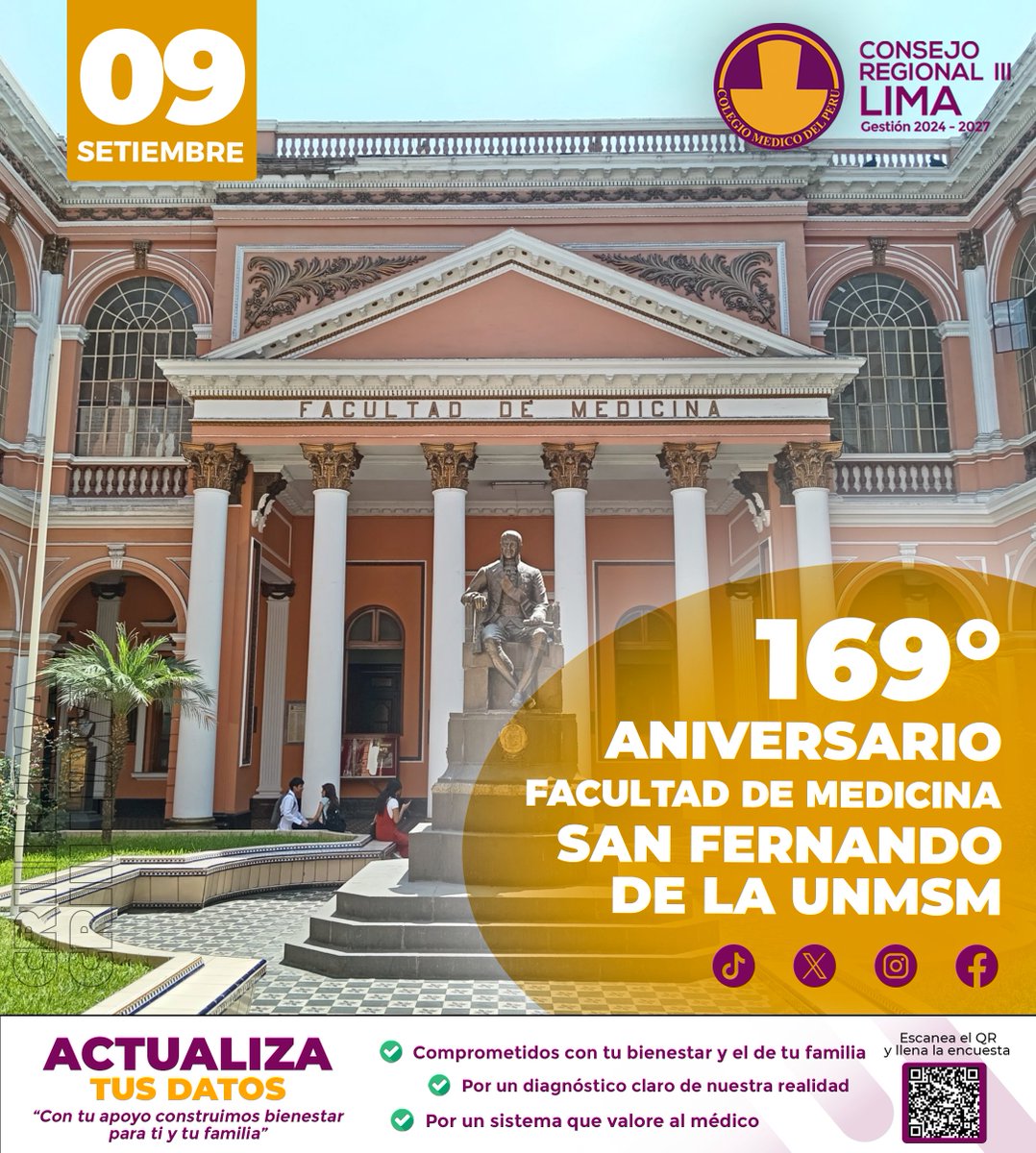 📷📷 ¡Saludos a la ilustre Facultad de Medicina "San Fernando" de la Universidad Nacional Mayor de San Marcos!
Esta casa de estudios ha sido cuna de excelencia académica, investigación de alto nivel y compromiso con la salud del país. 📷📷📷

#SanMarcos #FacultadDeMedicinaUNMSM