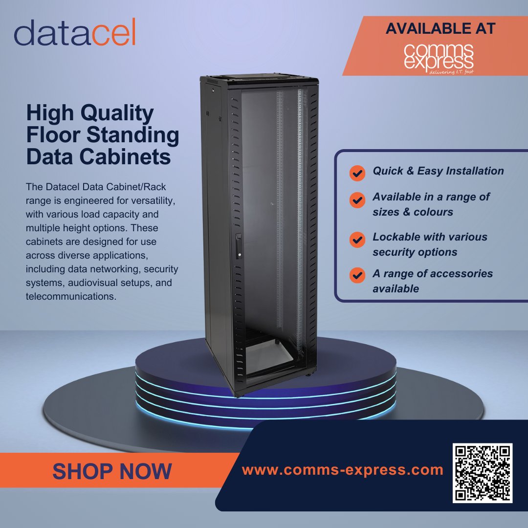 CommsExpress's tweet image. Built for strength, designed for versatility.
Our Datacel Data Cabinet/Rack range comes in multiple heights and supports various load capacities.
Reliable & Flexible
Shop Now 👉 bit.ly/46upzBG 
Read our Blog 👉 bit.ly/3lXgwF6 
#DataSolutions #Datacel