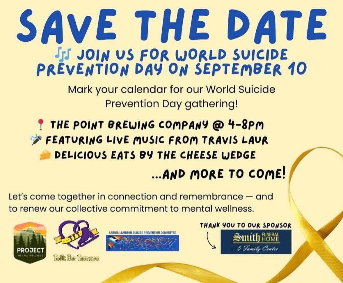 Tomorrow! Mark World Suicide Prevention Day on September 10 with Sarnia-Lambton Suicide Prevention, Talk For Tamara and Project Mental Wellness!