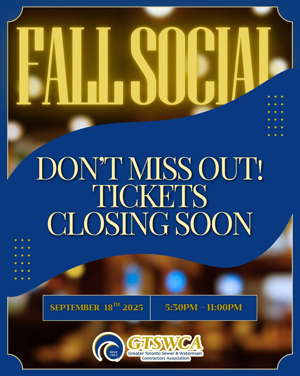 🚨 Reminder: Ticket sales are closing this Friday for the GTSWCA 2025 Fall Social happening next week. Last minute tickets are available for members. Register now na3.hubs.ly/y06ZMV0
--
#gtswcaevents #gtswca #industryleaders #communitybuilders #gtswcafallsocial #fallsocial