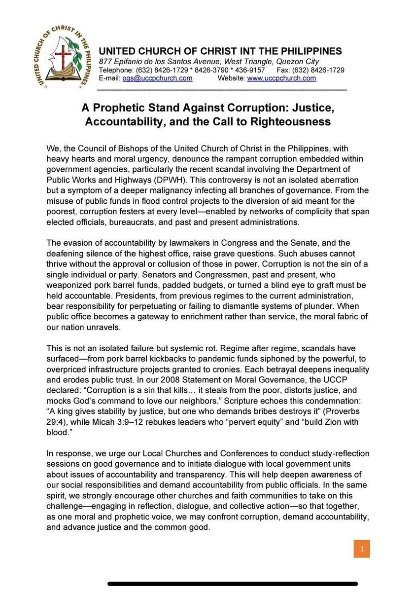 NEWS UPDATE: The United Church of Christ in the Philippines challenges Filipinos to demand accountability and reject the “false narrative” of “scapegoating one administration while absolving others.” 

Read their full statement in the Faith chat room of the Rappler app: