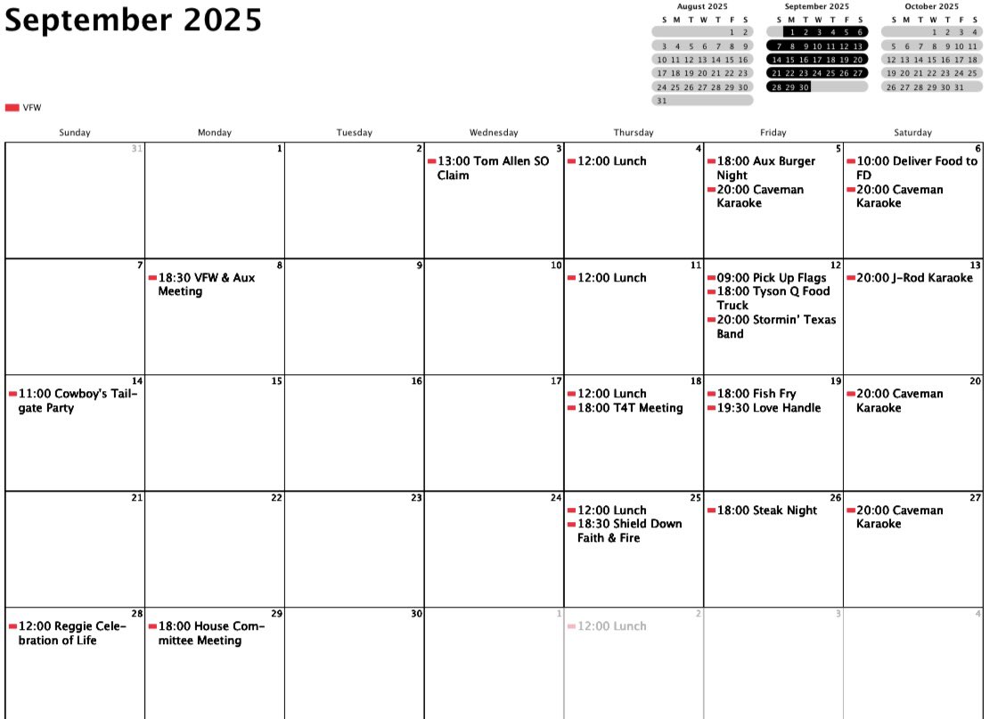 🗓️September! Join us in a number ways to support our mission. Public welcome!

The more folks we get out for our food &amp; entertainment, the more it helps fund our mission to support veterans, their families, and our community — where we’ve been since 1936!

#Veterans #StillServing