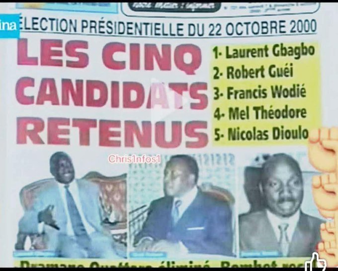 Monafrique8's tweet photo. Élection 1995 : Candidature de Ouattara rejetée .
Élection 2000: Candidatures de Ouattara et Bedié rejetées .
Élections 2005 : Gbagbo obtient un mandat gratuit. Pas d'élection.
2010 : Gbagbo perd les élections et refuse de quitter le pouvoir... https://t.co/KAYapshcVN