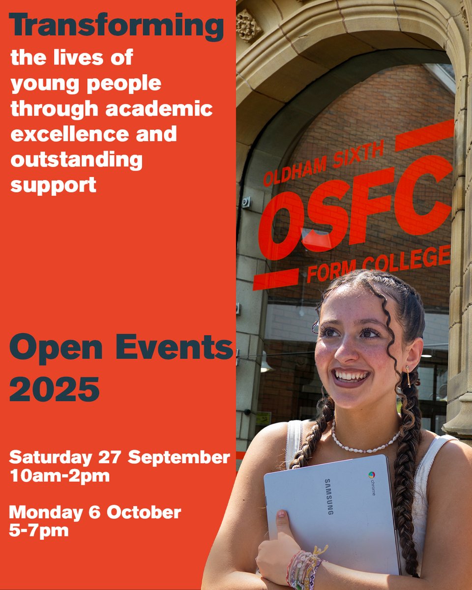 OSFC_Info's tweet image. 📣 Calling all Year 11s!!

👋 Come and join us at one of our upcoming Open Events to see what OSFC has to offer!

🟠 Saturday 27th September, 10am-2pm
🟠 Monday 6th October, 5-7pm

💻 Register to attend via our link in bio.

#WeAreOSFC