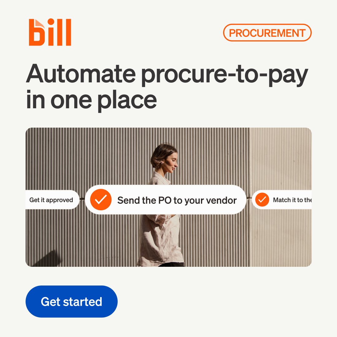 billcom's tweet photo. BILL Procurement is here to:
🌟 Automate your procure-to-pay workflows, all in one place
🌟 Easily create purchase requests
🌟 Generate & send purchase orders
🌟 Automate 2-way matching
Find out how to #DeleteBusy & get real-time control over your spend: https://t.co/u9915wOnF0 https://t.co/t4te4WOBg6