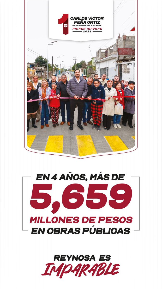 𝙄𝙣𝙫𝙚𝙧𝙨𝙞ó𝙣 𝙚𝙣 𝙤𝙗𝙧𝙖 𝙥ú𝙗𝙡𝙞𝙘𝙖 🏗️

En los últimos 4 años, el Gobierno Municipal que encabeza el Alcalde <a href="/carlospenaortiz/">Carlos Víctor Peña Ortiz</a> ha destinado más de 5,659 millones de pesos en obras públicas, transformando la infraestructura e impulsando el desarrollo de Reynosa. 🙌🏼