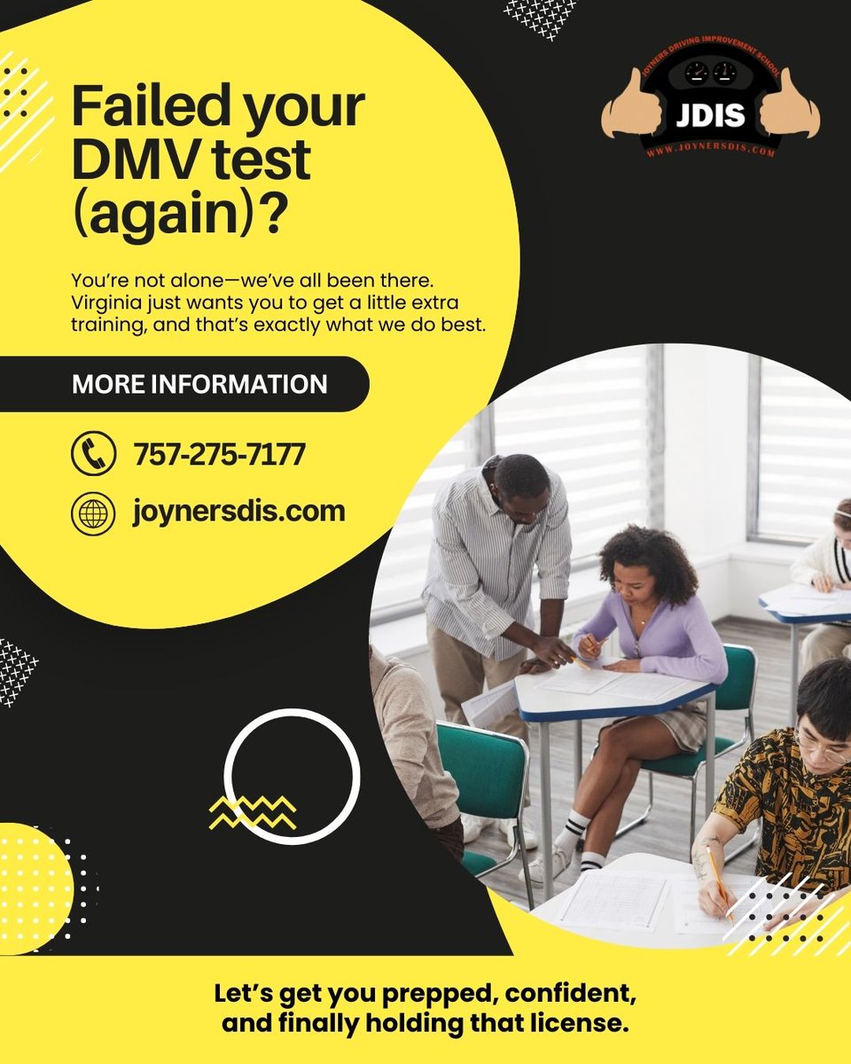 Jdrivingschool's tweet image. You’re not alone—we’ve all been there. Virginia just wants a little extra training, and we’ve got your back.

✅ Get prepped.
✅ Get confident.
✅ Get your license.

#JoynersDrivingSchool #DMVTest #DriverImprovement #DrivingSchoolNearMe #BehindTheWheel #DrivingLessons #DriversEd