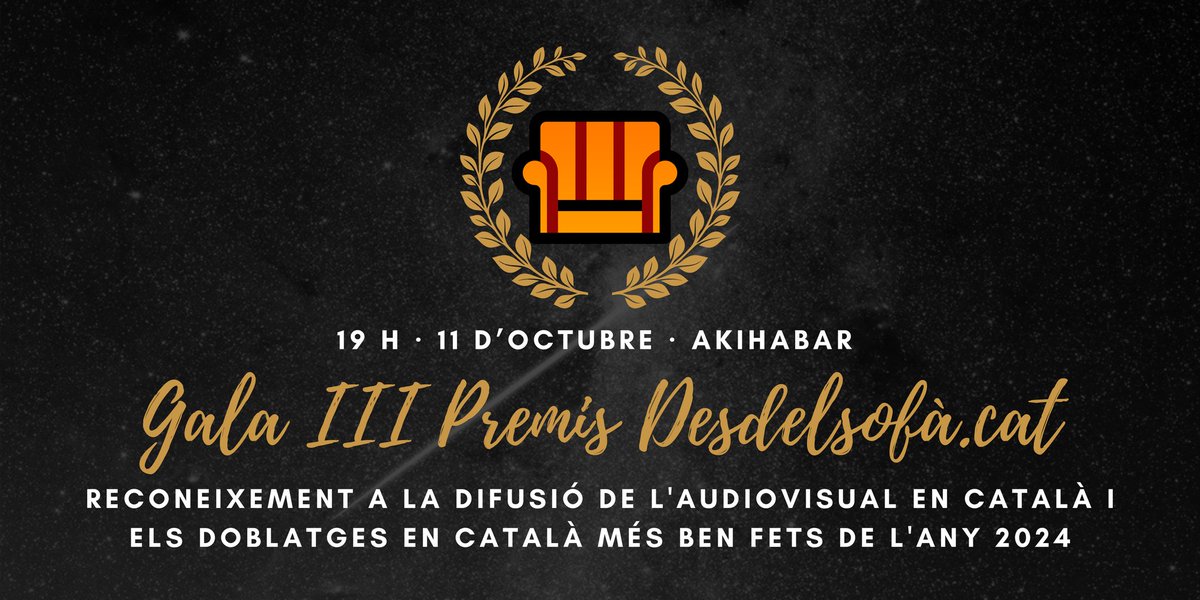 JA TENIM DATA!

Gala d'entrega dels III Premis Desdelsofà. cat.

🗓️ 11 d'octubre
🕔 19 h
📍 <a href="/AkihabarBCN/">Akihabar</a>
📺 twitch.tv/desdelsofa_cat

Si ets creador de contingut cinèfil en català, vine, no et pots perdre la cita, sobretot si ets un dels nominats o finalistes.