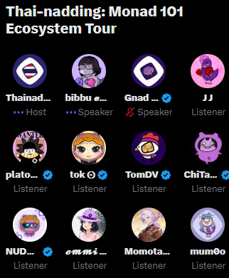 Let's join Thai-nadding: Monad Ecosystem Tour.
<a href="/monad/">Monad (mainnet arc)</a> <a href="/_thainads/">Thainads ⨀ (mainnet arc)</a> 
x.com/i/spaces/1BdGY…