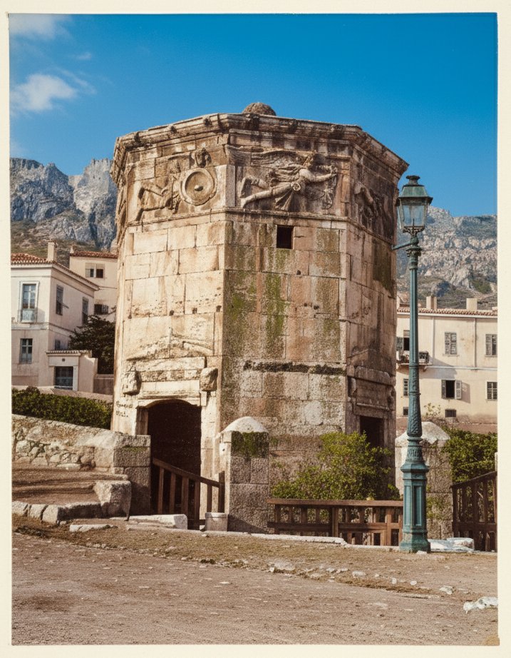AionMagGR's tweet photo. Ο «Πύργος των Ανέμων» στην Αθήνα (≈ 1870), φωτογραφία του Félix Bonfils.

Το μνημείο κατασκευάστηκε από τον Έλληνα αστρονόμο Ανδρόνικο Κυρρήστου τον 1ο αιώνα π.Χ. Είναι οκταγωνικό και απεικονίζει τους οκτώ ανέμους σε ανάγλυφα στη στέγη του. Χρησίμευε ως μετεωρολογικός και ηλιακός ωρολογιακός σταθμός με ηλιακά ρολόγια εξωτερικά και υδραυλικό μηχανισμό εσωτερικά. Αποτελεί τον αρχαιότερο γνωστό μετεωρολογικό σταθμό του κόσμου και γλίτωσε από τα χέρια του Έλγιν.

Η φωτογραφία έχει χρωματιστεί.