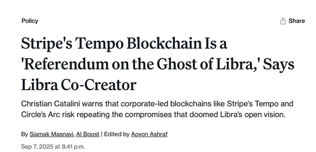 Catalini's take on Tempo/Arc misses the key point: corporate chains aren't the problem, closed settlement is.

I've built settlement infrastructure for 7+ years. The issue isn't who controls the throne, it's whether the rails are programmable.

Zeebu's OCH model proves you can