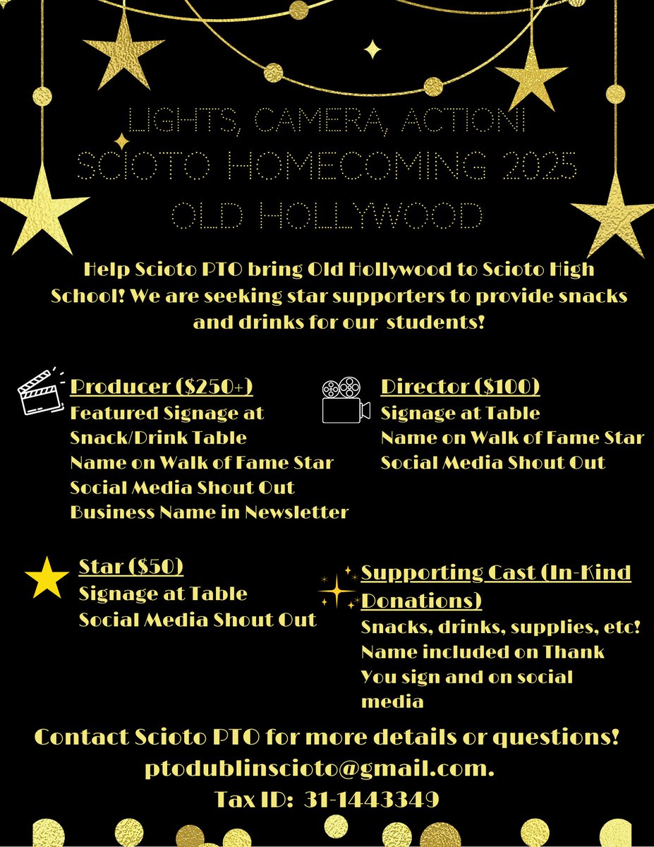 Scioto’s 30th Homecoming is Sat, 9/27!

Scioto PTO will provide snacks for the kids! We are looking for sponsors for the tables! Are you a business/family/organization that would like to be a sponsor?

Contact Sarah Smith at ptodublinscioto@gmail.com for more info!