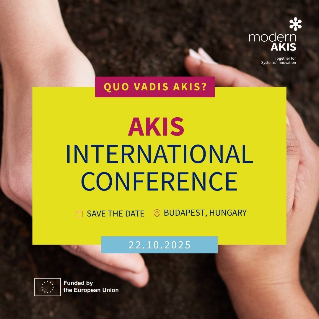 modernAKIS's tweet photo. 📢 #modernAKIS is pleased to announce the 1st AKIS International Conference, “Quo Vadis AKIS?”, taking place in Budapest on 22 October 2025. 
 
📝 Register by 6 October 2025: https://t.co/EeU3yoOJVj 
Explore the preliminary agenda: https://t.co/OXagBh2ToR 

#AKISConference https://t.co/ls6RsU3AcL