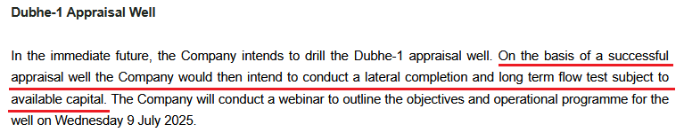 Pantheon Resources hosting webcast today in regards to the Dubhe-1 well. They need to update the market how they are going to fund the flow test as they already said that the most recent placing didn't cover the flow test cost, only the drilling. #PANR