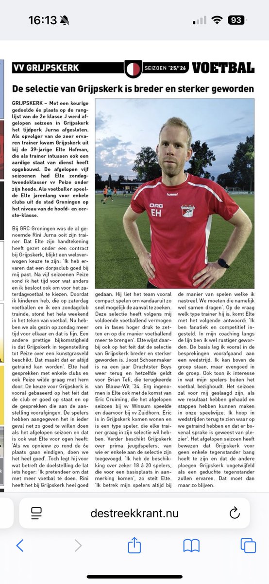 Interview met de <a href="/De_Streekkrant/">De Streekkrant</a> <a href="/vvgrijpskerk/">VV Grijpskerk</a>