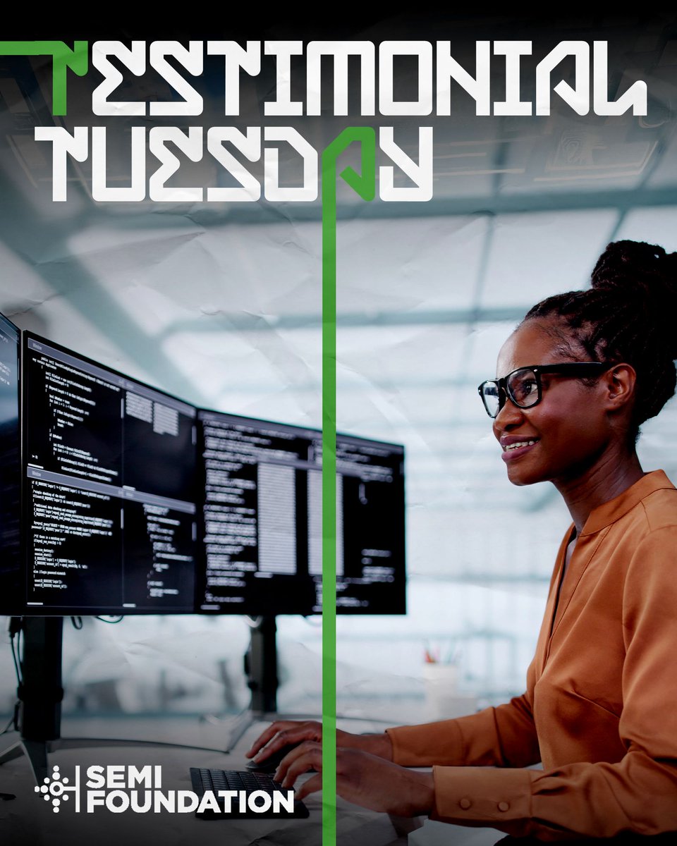 semifoundation's tweet image. #TestimonialTuesday: “Our goal is to make things go faster...I’m excited that it requires an artistic component to coding to get things to work most optimally.”
-Jessica, #SoftwareEngineer

Learn more about our industry’s in-demand #careers:
🔗 careers.semi.org/career-explorer