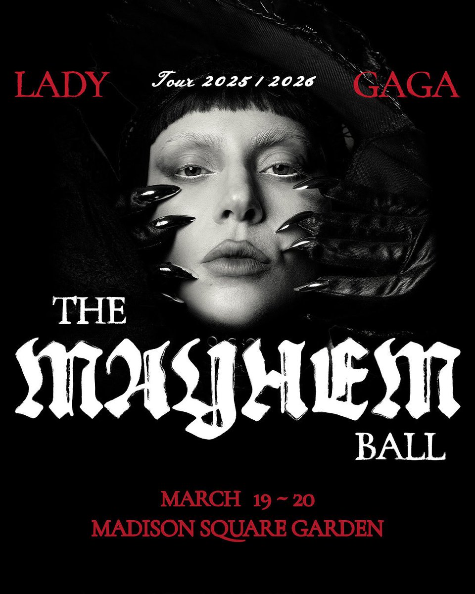 TheGarden's tweet photo. JUST ANNOUNCED: Lady Gaga will bring The MAYHEM Ball back to The Garden on Mar 19 &amp; 20!

Tickets go on sale to the general public Mon, Sept 15 at NOON. https://t.co/UPDQIPfqie