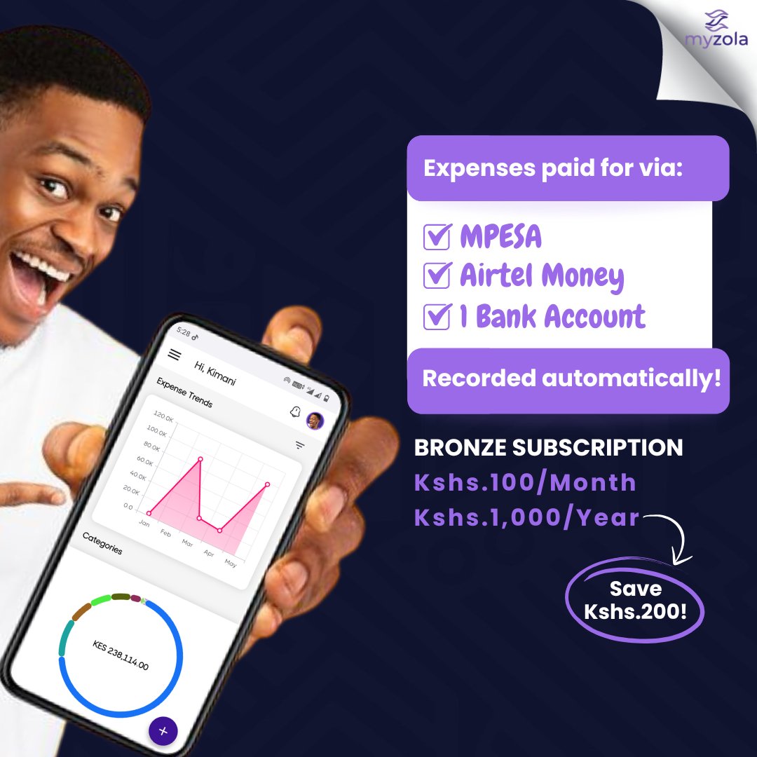 Myzola_KE's tweet image. No more recording daily expenses manually! 🚫 Enjoy the convenience of MyZola app doing the work for you💪🏽

Upgrade to the Bronze subscription plan today at only:
• Kshs.100 monthly, or
• Kshs.1,000 yearly (save Kshs.200!)

#moneymanagement #spendingtracker #nairobi #Kenya
