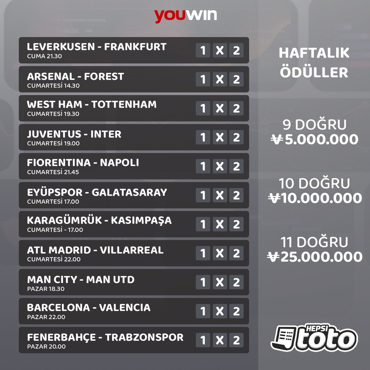 Youwin_Tr's tweet photo. 🔥 MİLLİ ARA BİTİYOR, HEPSİ TOTO LİG MAÇLARIYLA GERİ DÖNÜYOR!

💪 En az 9 doğru tahminle milyon VEFACOIN'ler kazanma fırsatını kaçırma.

🎯 Hemen tercihlerini oluştur, oyna ve kazan.

https://t.co/V7Izxd33Hi

#startupidea #startup  #poker https://t.co/l6VYNlOwn1