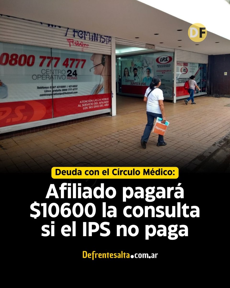 Afiliados del IPS pagarán $10.600 por consulta si no se resuelve el conflicto ⚠️
Leé más 👉 defrentesalta.com.ar/contenido/2713…