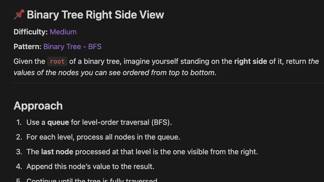 Priyansh0310's tweet image. Binary Tree - BFS      
Binary Tree Right Side View #LeetCode75                  

39/75                 

#Python #DSA #100DaysOfCode #LeetCode