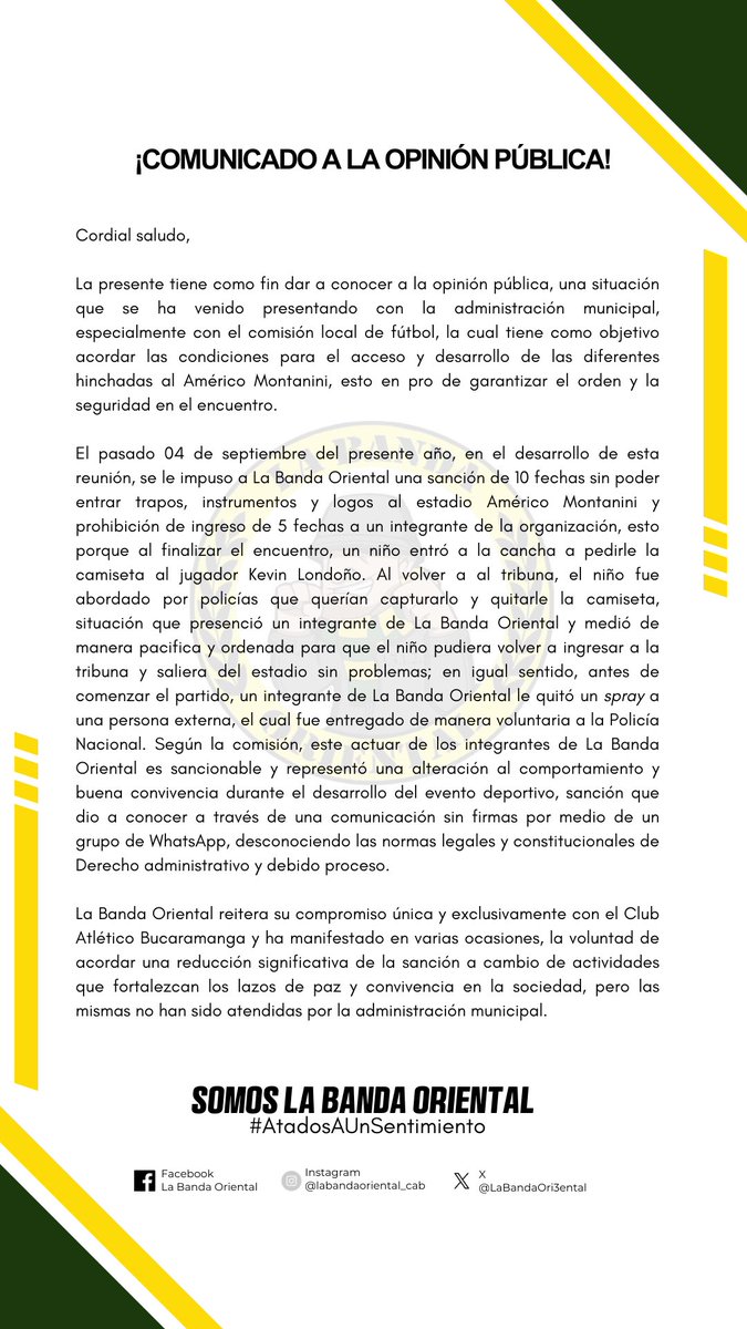 COMUNICADO A LA OPINIÓN PÚBLICA🚨