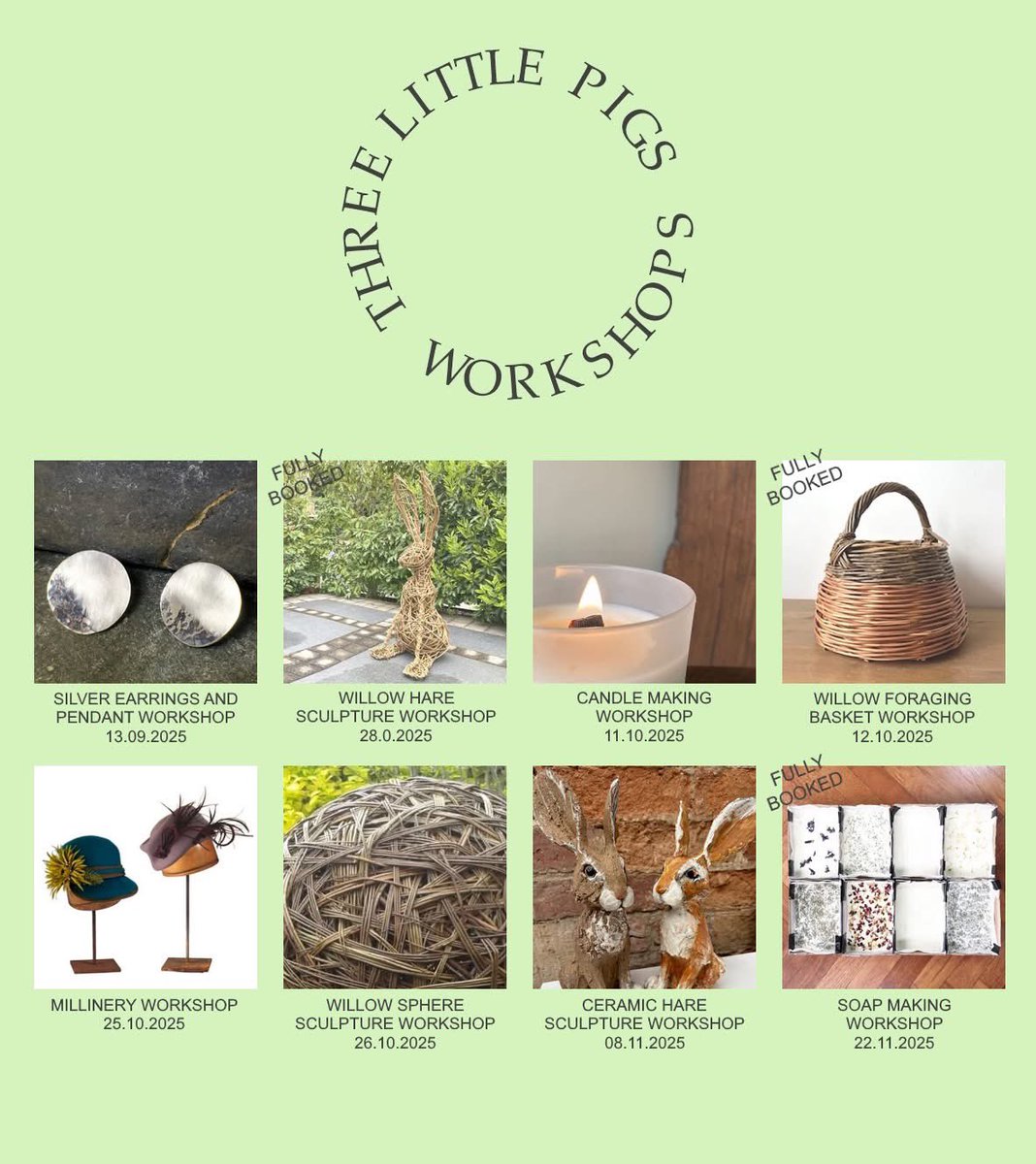 Craft_Workshops's tweet image. Coming Up Next... 

threelittlepigs.net
#tlpcraftworkshops #silverworkshop #handmade #willowhare #candlemaking #basketmaking #millineryworkshop #willowweaving #willowsculpture #willowsphere #ceramicworkshops #ceramichare #soapmaking #newskills