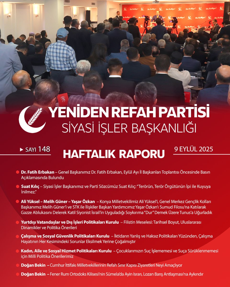Yeniden Refah Partisi (@rprefahpartisi) on Twitter photo Siyasi İşler Başkanlığımızın haftalık raporu yayınlanmıştır. Yayının detaylarına aşağıdaki linkten ulaşabilirsiniz.
drive.google.com/file/d/190obQH… Siyasi İşler Başkanlığımızın haftalık raporu yayınlanmıştır. Yayının detaylarına aşağıdaki linkten ulaşabilirsiniz.
drive.google.com/file/d/190obQH…