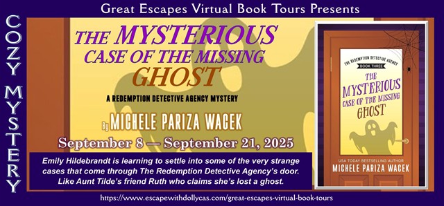 Christy41970's tweet photo. Visit my stop on  the Great Escapes Tour for The Mysterious Case of the Missing Ghost (The Redemption Detective Agency) by Michele Pariza Wacek to read my review of this fun cozy mystery &amp; enter to win 1 of 2 paperbacks! US 9/22 #giveaway @MichelePW  https://t.co/fFRO2KscDv https://t.co/xl6YwT7pvw