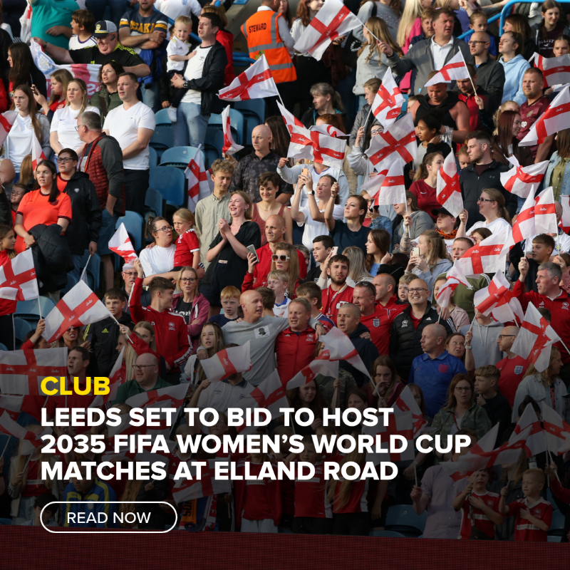 LUFC's tweet photo. 🏟️ Leeds United’s Elland Road Stadium could be in line to host matches in the 2035 FIFA Women’s World Cup