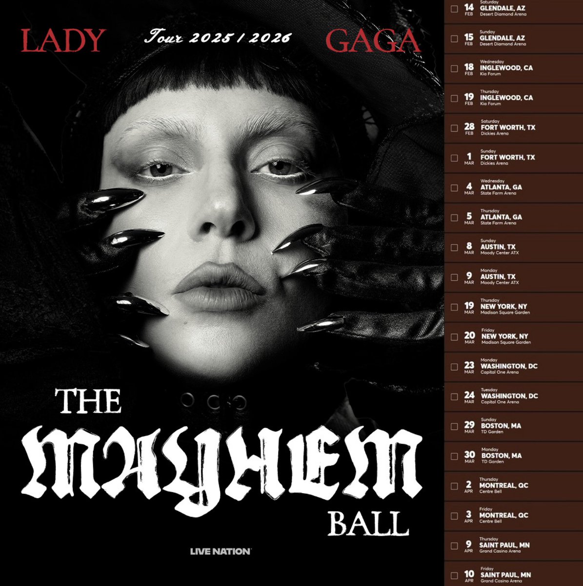 dollopgaga's tweet photo. Lady Gaga's The MAYHEM Ball has been extended until April 2026 https://t.co/Bm7a4WSzrg