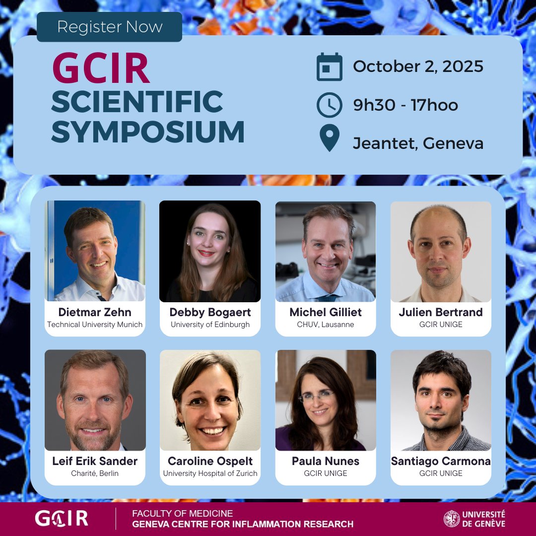 🎉 Registration is now OPEN for the GCIR Annual Symposium 2025!

📅 2 Oct | 9:30 - 5 pm
📍 Jeantet, Geneva

Join us for a day of talks on #infection, #autoimmunity, #cancer immunology &amp; tissue immunity

Register 👉bit.ly/4603uJI 
#GCIR2025 #Inflammation <a href="/unige_en/">UNIGE_en</a>