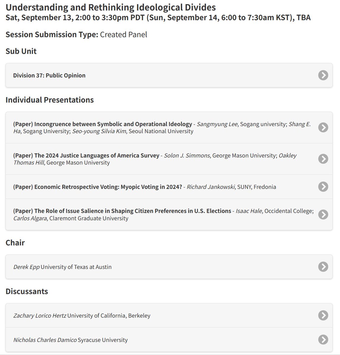 I'm not at APSA, but my master's student/coauthor, Sangmyung, is presenting! Come see how ideological "incongruence" in the U.S. has changed in the last decade.

Sat, Sep 13, 2-3:30pm local time.