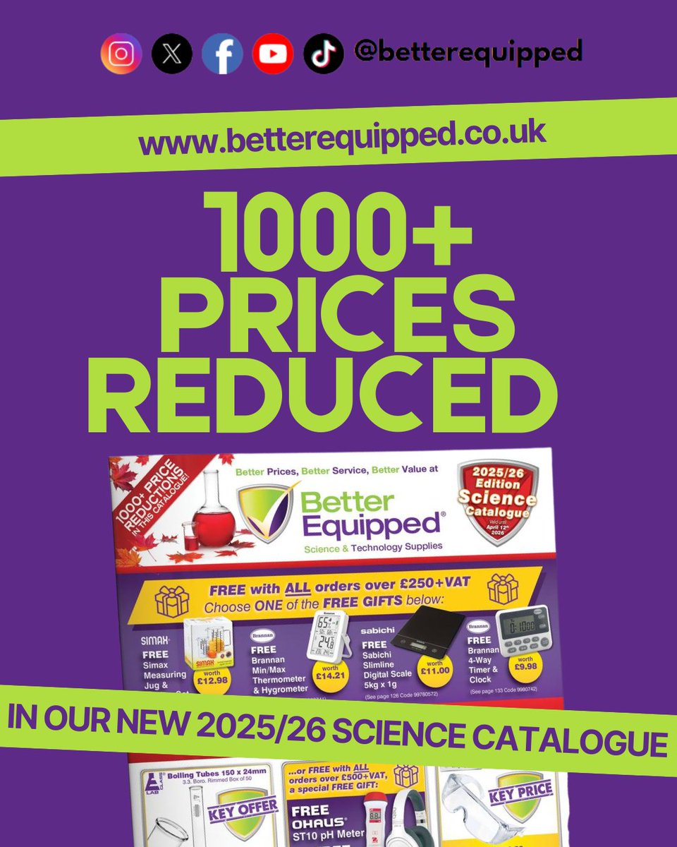 1000+ Prices Reduced in our NEW 2025/26 Science Catalogue!
There are over a thousand products now available at even lower prices in our catalogue.
Call us on 0800 970 7142 to request a copy.
You can view the catalogue online by clicking on the links below:
betterequipped.co.uk/online-catalog…
