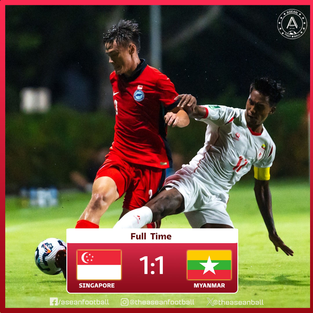 theaseanball's tweet image. 🔸️INTERNATIONAL FRIENDLY MATCH (9/9)

FT: Singapore 🇸🇬 1️⃣ - 1️⃣ 🇲🇲 Myanmar

#MFF #ASEANFootball