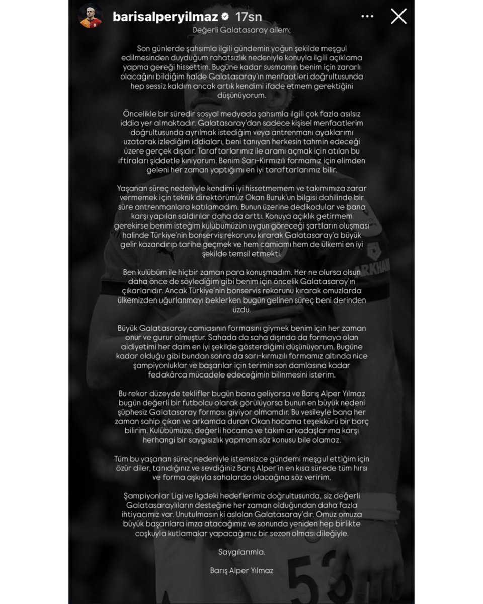 Barış Alper Yılmaz, yaşananlarla alakalı açıklama yayınladı.