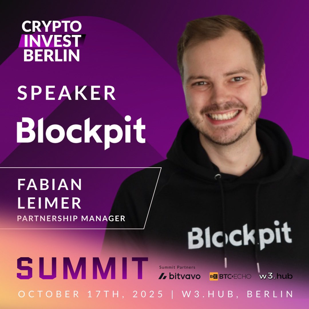 CryptoInvestBln's tweet image. 🚀 New speaker confirmed for #CIS25: 

Fabian Leimer from @Blockpit_io!

As Partnership Manager, Fabian brings unique insights into crypto tax compliance &amp;amp; RegTech.

#Blockpit #Cryptotaxes  #CIS2025 #CryptoInvestBerlin