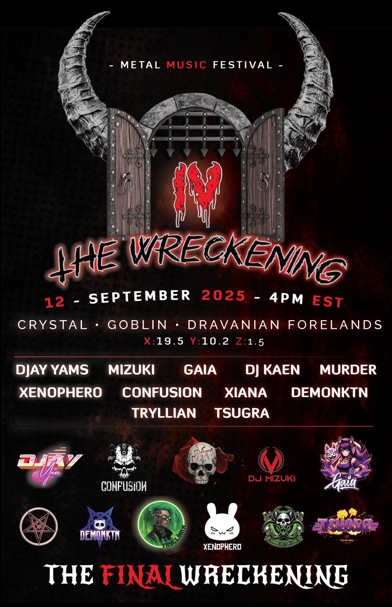 StormiHarlows's tweet image. It's almost here! I can't believe it, the final Wreckening. This will be the last event I personally throw in 14, we've closed up Dark Divinity and now Eorzea's only all metal Festival comes to an end. Thank you for the years of love and support! WE'RE GONNA BURN EORZEA DOWN.