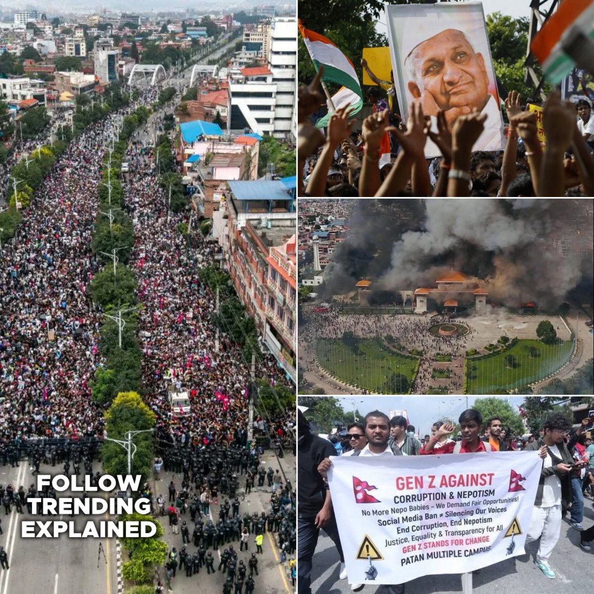 TrendingEx's tweet photo. Nepal is trending because youths successfully forced their corrupt Prime Minister to resign after 4 terms, and are beating corrupt Ministers on the streets.

This is the summary of what’s happening.

Since 2015 when Sherma Oli has been PM, Nepotism and corruption skyrocketed. Regular citizens can’t get regular jobs, all the top paying jobs are reserved for under qualified Politician kids or extended family members.

Like Nigeria, their politicians embezzle from the national treasury without remorse. 

Court no longer hold any power because of extreme open bribery. The police, military all institutions are all for sale to the highest “briber”. 

Infrastructural development have stunted because they loot the funds for power, road etc. Yet, the contracts are only given to political associates, not open to public.

So the youths and people have been complaining since 2008. But no success. 

Until their new gen influencers started using their platforms to call out the government, because they are tired of migrating to get basic jobs. 

For two weeks they started a “Nepo Kid” campaign, almost like what Salako did. Theirs was highlighting the luxury lifestyle of politician kids and families. Influencers with massive followings, amplified them.

Seeing the heavy criticism and complain from the Gen Z’s. On August 28th, the government asked all social media platforms to re-register in the country, set up local offices and to give them access to their platforms, under 7 days. Claiming it is to prevent fraud and stop fake news. — disguised “Hate Speech Bill.”

Of course, the platforms failed to comply. The 7 days expired on September 3rd. 

On September 5th, the Government ordered the Ministry of Communication to shut down all international social media platform including emails, total of 26.  

The full shutdown finalized over the weekend. 

In reaction, like Kenya Gen Z’s — Nepal’s Gen Z’s  mobilized and hit the streets in thousands on Saturday, Sunday, and number tripled by Monday.

The government tagged it a violent protest, imposed a curfew and gave the police license shoot on sight. 

From Monday evening, the police started shooting live rounds. 20 reportedly died and atleast 400 seriously injured. Instead, more people came out. 

Seeing this, some of the cabinet members resigned, as the crowd took over the Prime Minister’s house. 

They distributed themselves to all the politicians houses, set them on fire, siezed the National Assembly complex, demanding the PM’s resignation, dissolution of the entire cabinet and end of of corruption in the country.

Today, the PM tendered his resignation. Lifted the ban on social media. Yet the protest continued. 

According to reports, politicians are fleeing the country in droves. The ones still in the country are being beaten and embarrassed on the streets.

Although the PM’s 4 terms have been bitter sweet, because of political differences. His longest term was when he served for 3yrs 5months from Feb 2018 to July 13th, 2021. 

The other three times, he was removed by the alleged corrupt court twice and resigned once due to party friction.

According to reports, Nepal government is now working to appease the youths and appoint an interim government. Yet, the protest is still fully underway.

Apparently the youths are asking for one thing. — Strong Anti-Corruption Laws, Systems and Judiciary.

Follow @TrendingEx for daily explanations!
