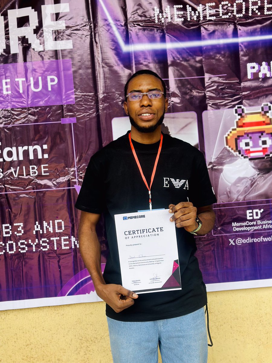 thissdan_'s tweet photo. Attended the MemeCore Community Meetup and it was an amazing experience!
From insightful conversations around blockchain and Web3, the event was filled with knowledge and even fun games!
Grateful!
Onward and upward! 🚀
#Memecore #BlockchainUNN #Mecowallet #CampusVibe https://t.co/9OicogUiXI
