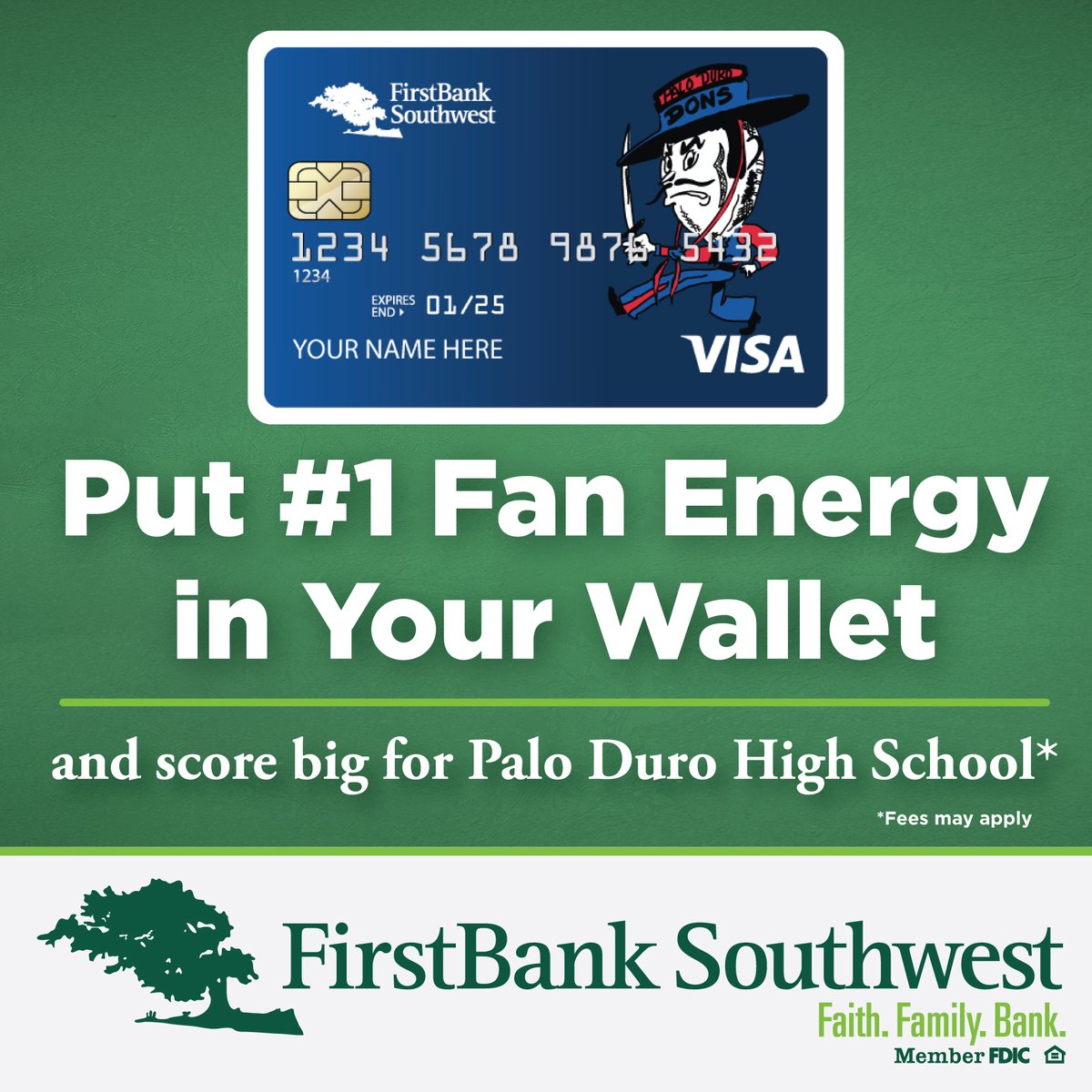 📢 Palo Duro Dons — Homecoming is here! 🏈

Now’s the perfect time to show your Don pride! With a FBSW School Spirit Card, every purchase gives back to your school and supports the students we care about.

💳 Get yours: loom.ly/8AOqe_s

Faith. Family. Bank. 💚 #MemberFDIC