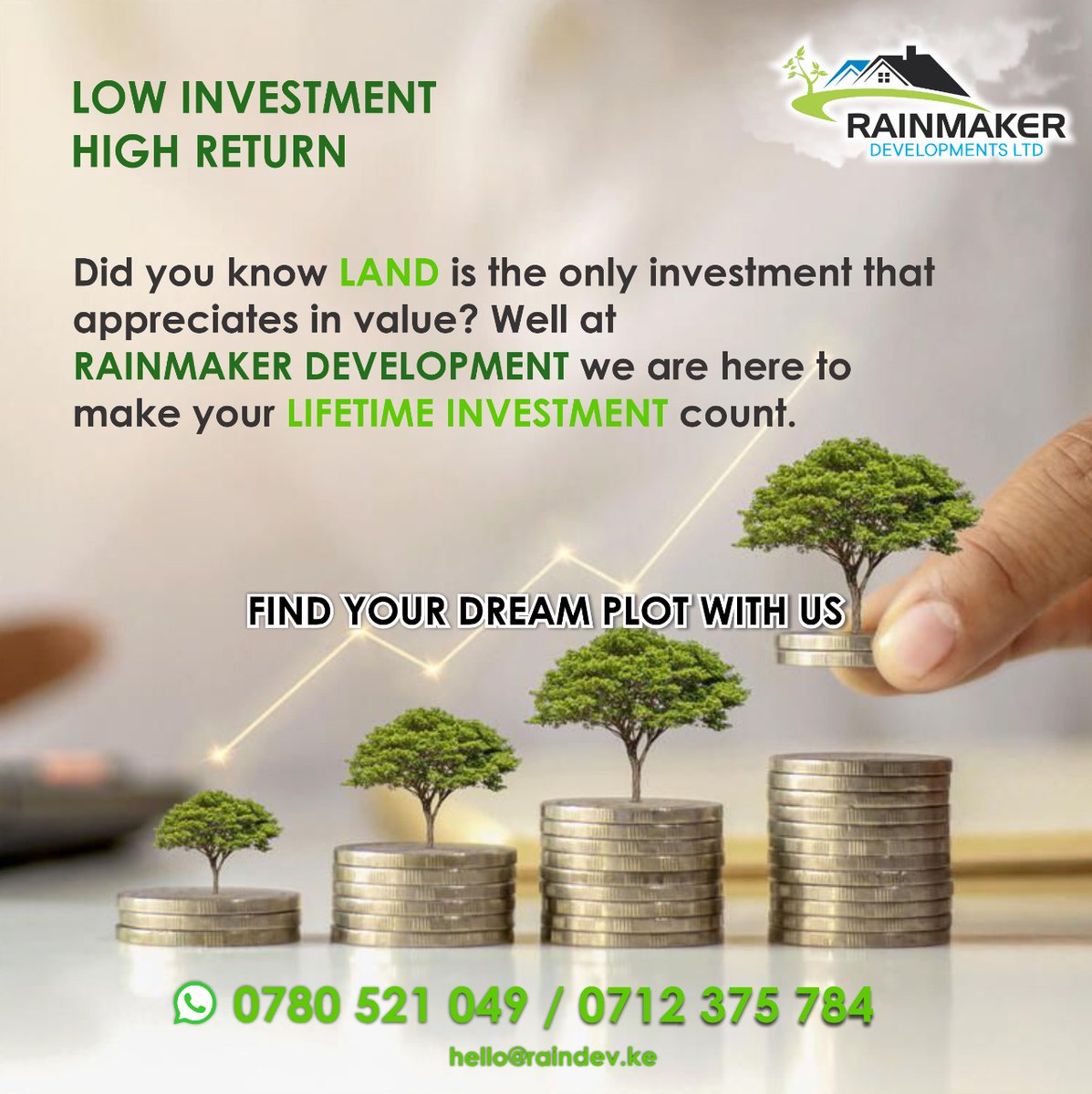 KeRainmaker's tweet image. Land is wealth. Start building yours today. 🏡
Invest smart with Rainmaker Developments—we offer prime plots in top locations at the best value.

📞 0780521049 | 📧 raindevke@gmail.com

#InvestInLand #RainmakerDevelopments #KenyaProperty