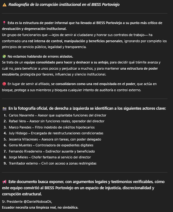 contralac593's tweet photo. @DanielNoboaOk
@Edgarjoselama
@AnabellaAzin
@Presidencia_Ec
@MinGobiernoEc
@zaidarovira
@NielsOlsenP
@soyfdelrincon
@janethinostroza
@LeonidasIzaEc
@CarlosVeraEc
@VivianaVelozEc
@LuisaGonzalezEc
#BiessCorrupto #FueraCorruptos #Portoviejo #DanielNoboa #TransparenciaYA https://t.co/hdbQNMlO2I