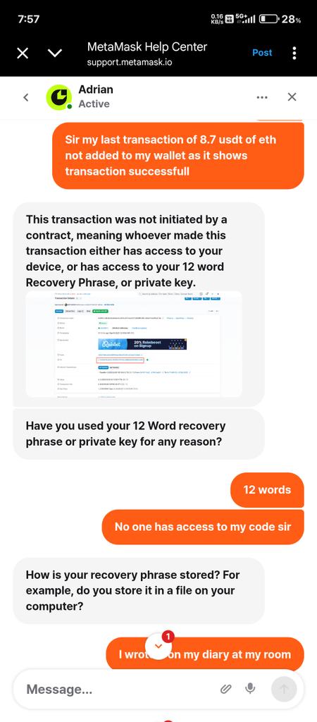 farhan_aahmad's tweet photo. Supporting them . Metamask team is doing hell with people . I need my 9 dollar back to my wallet tonight .this is the proof they are. Supporting or being with scammers hand to hand . #Metamask #scam #ScamAlert #CryptoScam #metascam https://t.co/HkMTt5HrEj
