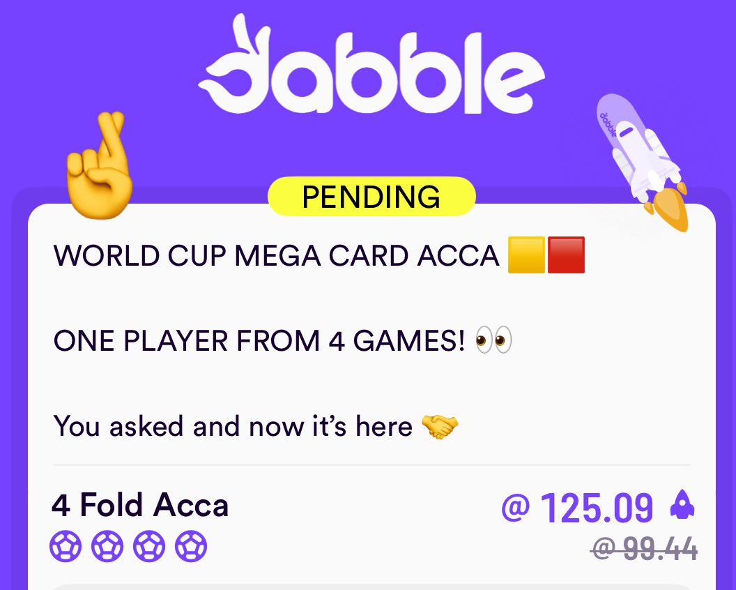 thecardstipster's tweet image. 100/1 MEGA DABBLE ACCA 🟨🟥
You asked, now we deliver ✉️
Free For All Below 👇
click.dabble.co.uk/InnT/hd1bwjwj
ONLY on there 🤝
GET £10 FREE NO DEPOSIT 🤩👇
bit.ly/DabbleFree10
Then find TheCardsTipster profile ✅