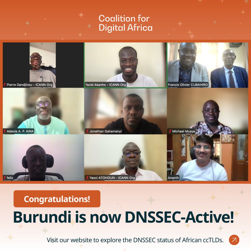 Coalition for Digital Africa (@codigiaf) on Twitter photo 📣 We’ve just marked a key step in Burundi’s DNSSEC journey.
Last week, we completed the ceremony to submit the .BI ccTLD Delegation Signer (DS) record to Internet Assigned Numbers Authority (IANA), and it is now published in the root zone. ✨
 
This effort is part of the 📣 We’ve just marked a key step in Burundi’s DNSSEC journey.
Last week, we completed the ceremony to submit the .BI ccTLD Delegation Signer (DS) record to Internet Assigned Numbers Authority (IANA), and it is now published in the root zone. ✨
 
This effort is part of the